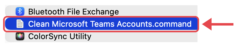 Clean Microsoft Teams Accounts in the Utilities folder